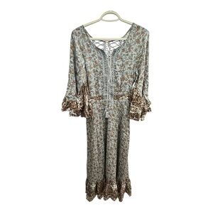 Free People All Mixed-Up Prairie Laced Up Vintage Maxi Dress